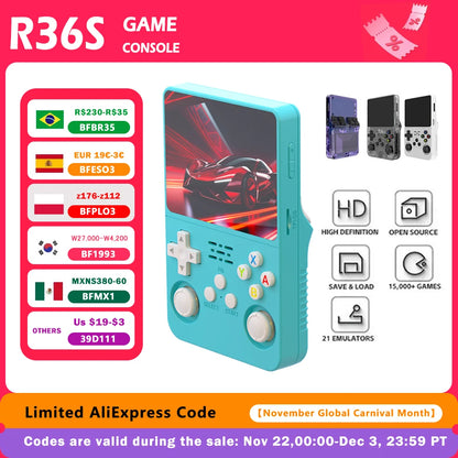 128GB/64GB R36S Retro Handheld Video Game Console Linux System 3.5 Inch IPS Screen Portable Pocket Video Player Games Boy Gift