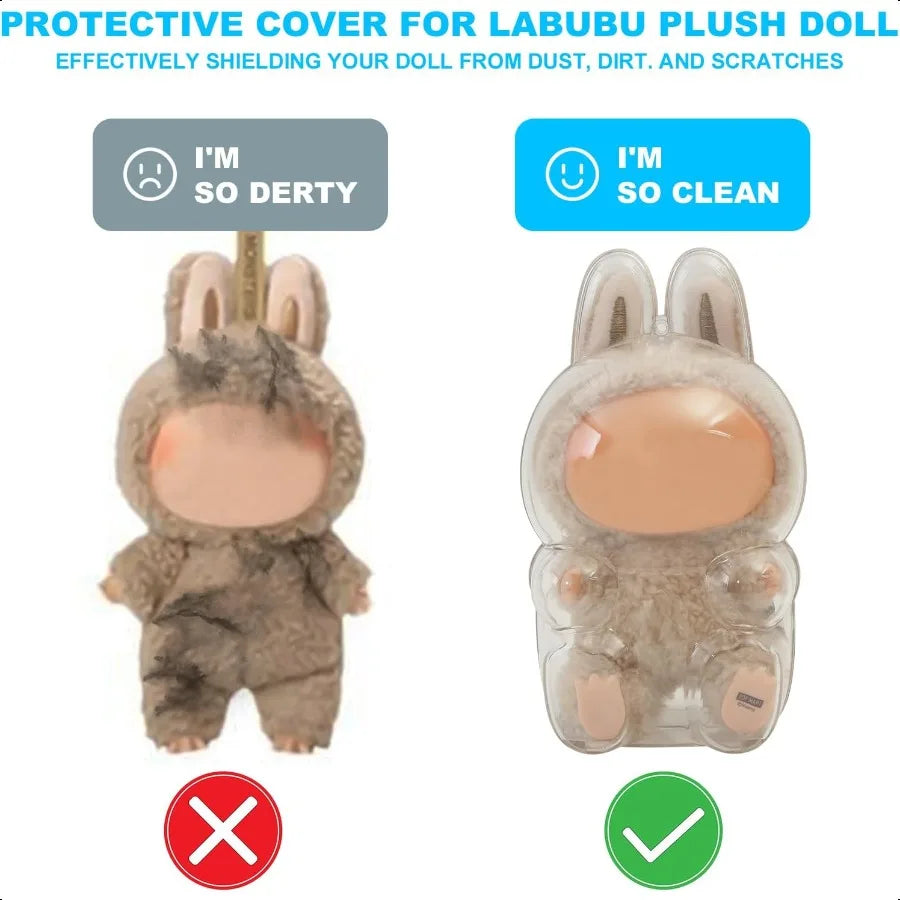 Protective Case for LABUBU Clear Figure Display Bag with Keychain Plastic Protective Cover Storage Transparent PVC Bag Hanging