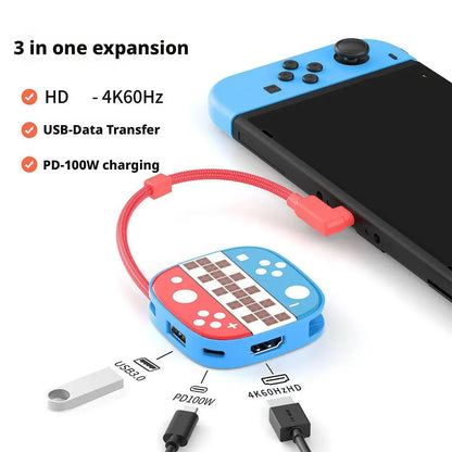 2nd Generation Type C Docking Station 3 in 1 For Switch2 4k 60Hz USB3.0 5Gbps PD-100W Power For Game Console Screen Casting Game