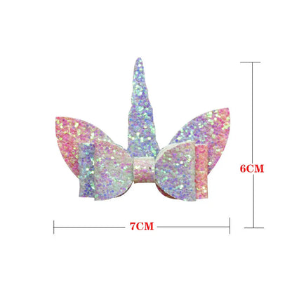 1PCS Lovely Unicorn Leather Glitter 2.8 Inch Bow Elastic Hair Bands Hairpins Dance Party Korean Hair Accessories For Baby Girl