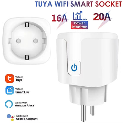 EU Standard Tuya WiFi Smart Socket 16/20A with Energy Monitoring Voice Control Compatible with Alexa Google Assistant Smart Life