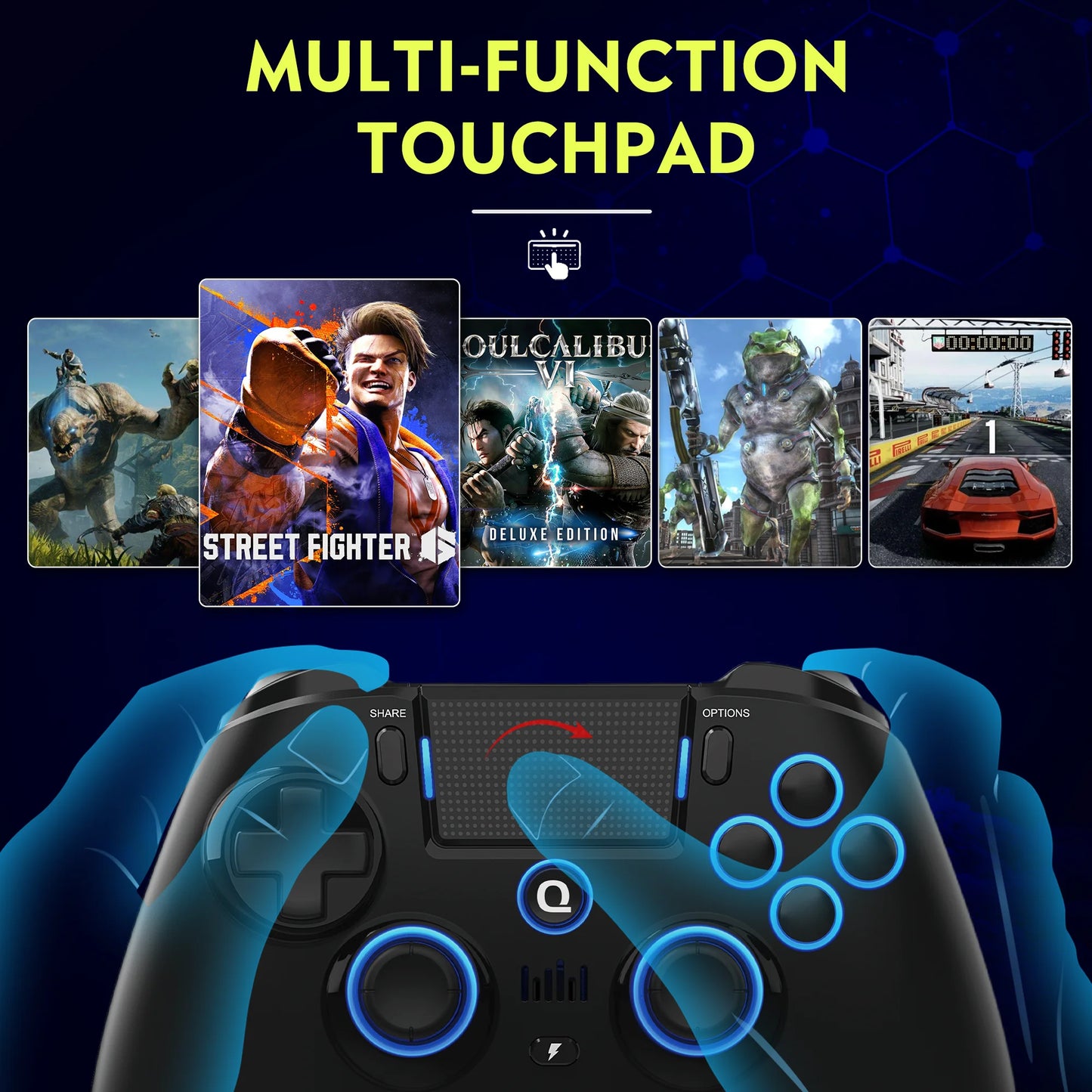 Original QRD Spark N5 Wireless Controller for PS5 PS4 PS3 IOS Android PC Hall 8-color LED lights Vibration effect PS5 Gamepad