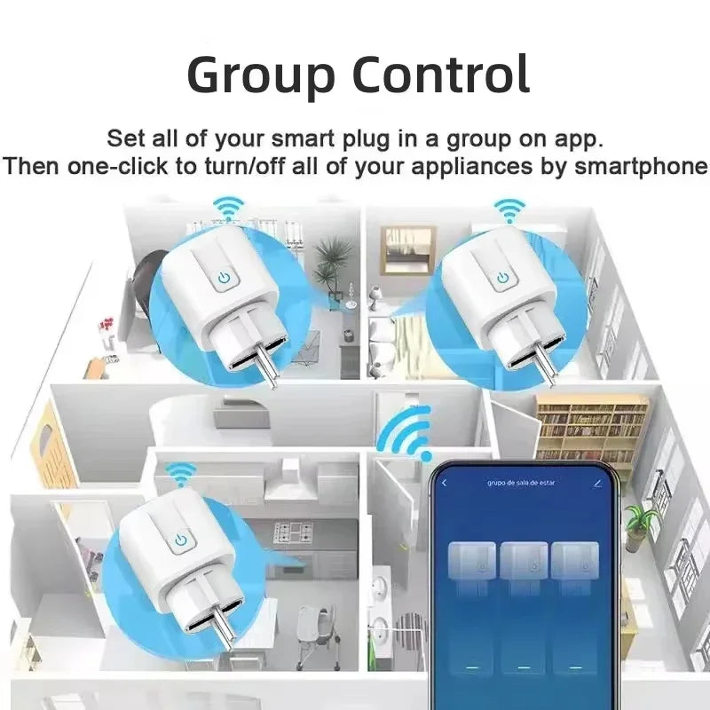 EU Standard Tuya WiFi Smart Socket 16/20A with Energy Monitoring Voice Control Compatible with Alexa Google Assistant Smart Life