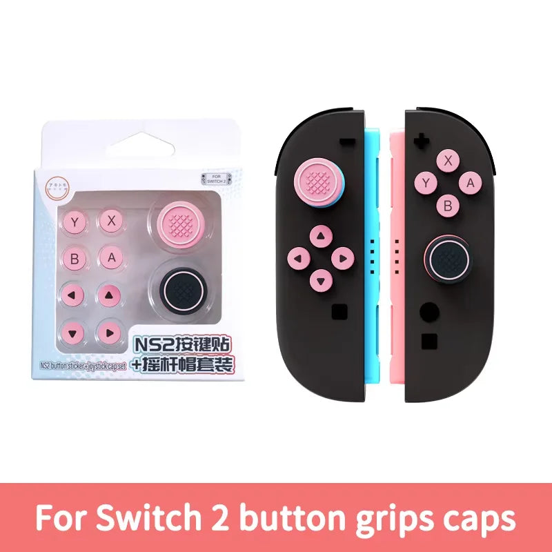 Thumb Button Grips Caps for NS Switch 2 Joysticks Controller Silicone Cap+Button Sticker Set For Switch/Switch OLED Accessories