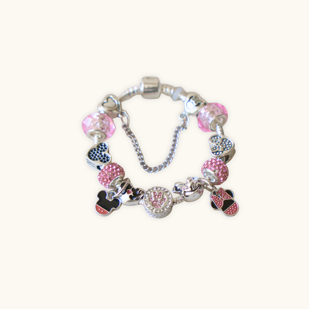 Classic Cartoon Pink Charm Bracelet - Bracelet pink silver disney-themed charm bracelet