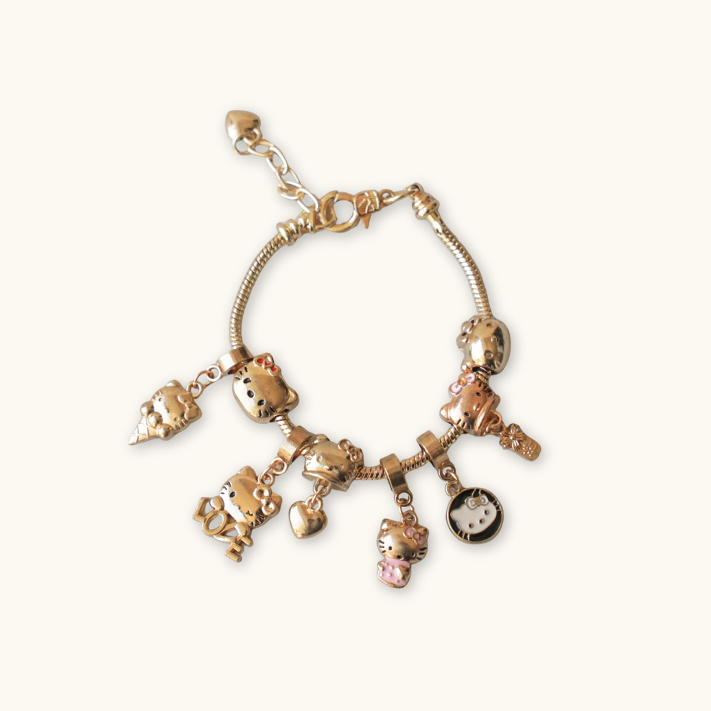 Cute Bow Cat Gold Charm Bracelet (Adjustable) - Bracelet gold-toned kitty charm bracelet multiple