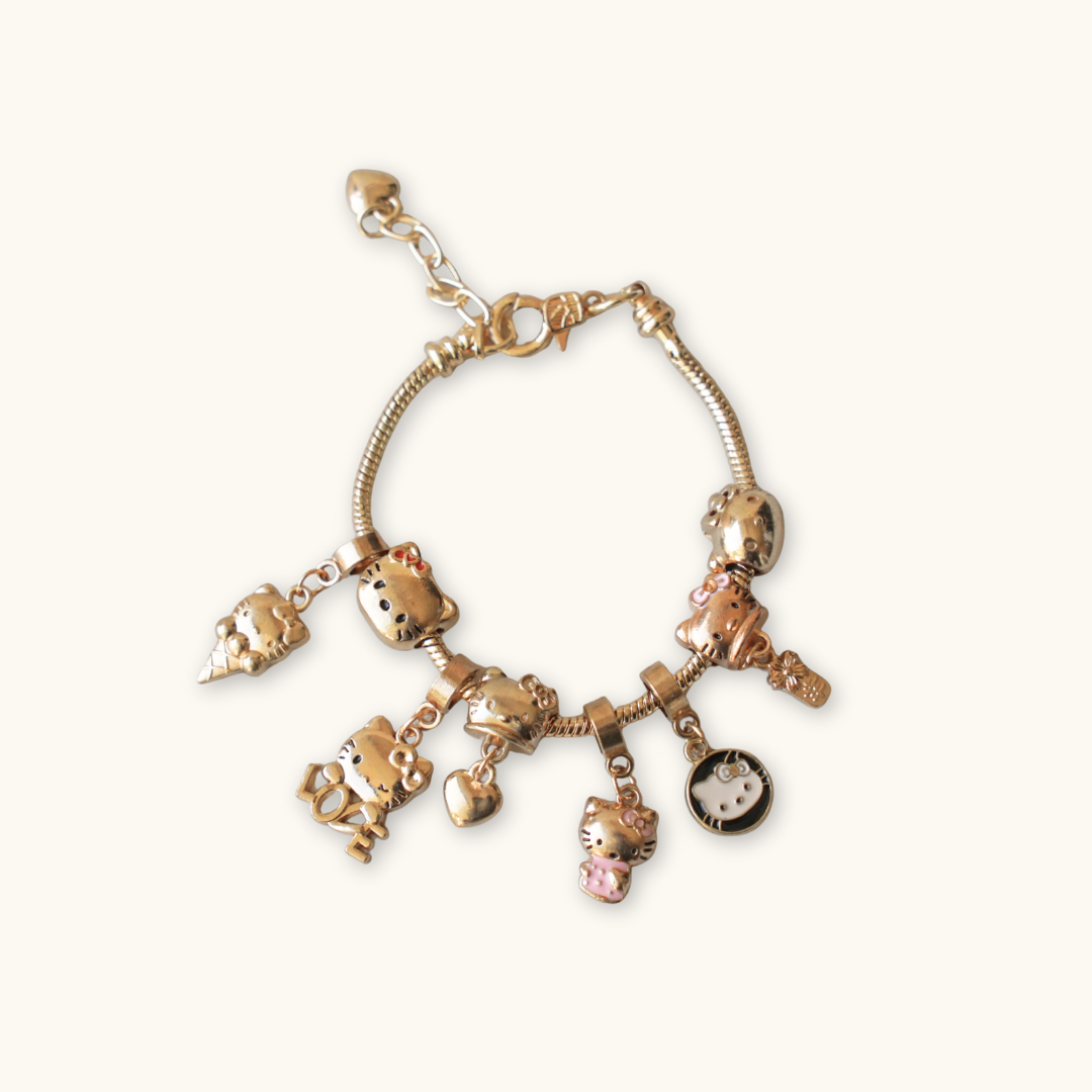 Cute Bow Cat Gold Charm Bracelet (Adjustable) - Bracelet gold-toned kitty charm bracelet multiple