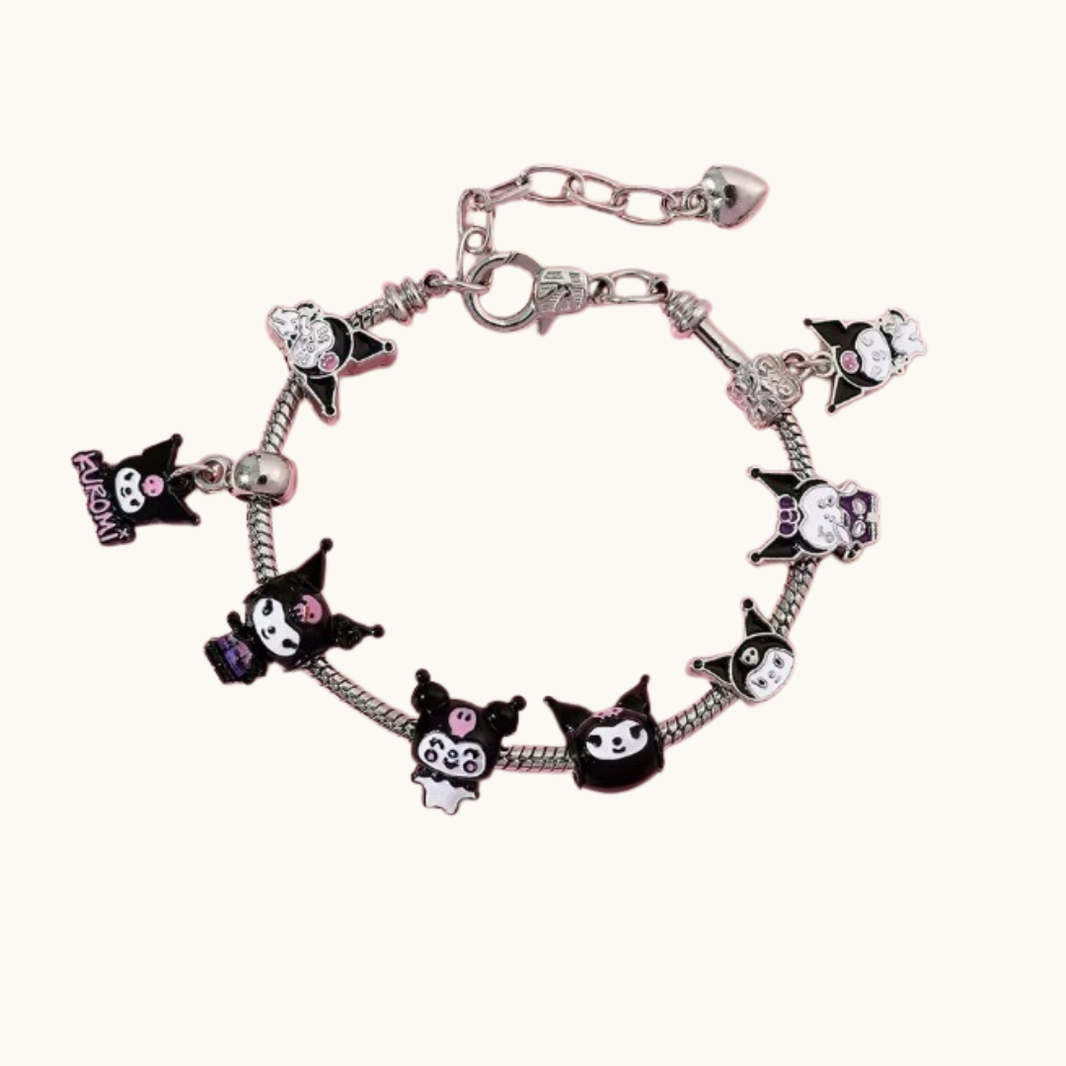 Cute Gothic Style Silver Charm Bracelet - Bracelet silver-toned charm bracelet multiple black