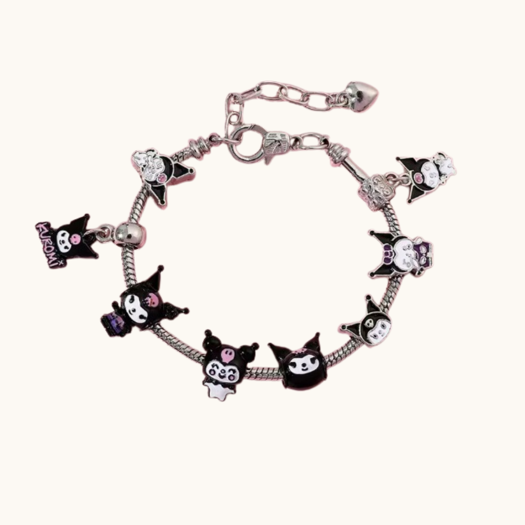 Cute Gothic Style Silver Charm Bracelet - Bracelet silver-toned charm bracelet multiple black