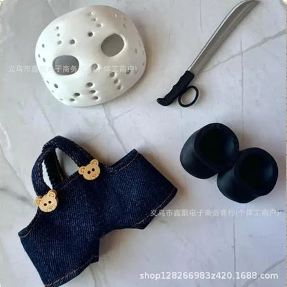 For/Cloth Labubu Doll Diy Terror Mask Halloween Set 17cm V1 V2 V3 Vinyl Doll Mp5 Metal Bag Doll Accessories