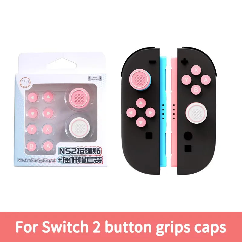 Thumb Button Grips Caps for NS Switch 2 Joysticks Controller Silicone Cap+Button Sticker Set For Switch/Switch OLED Accessories