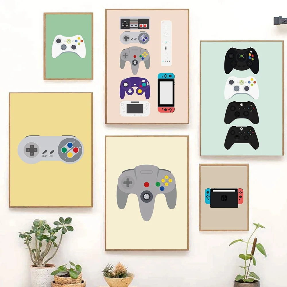 Retro Video Game Controllers Poster Handheld Game Console Gamepad Canvas Painting Wall Print Picture for Living Room Home Decor