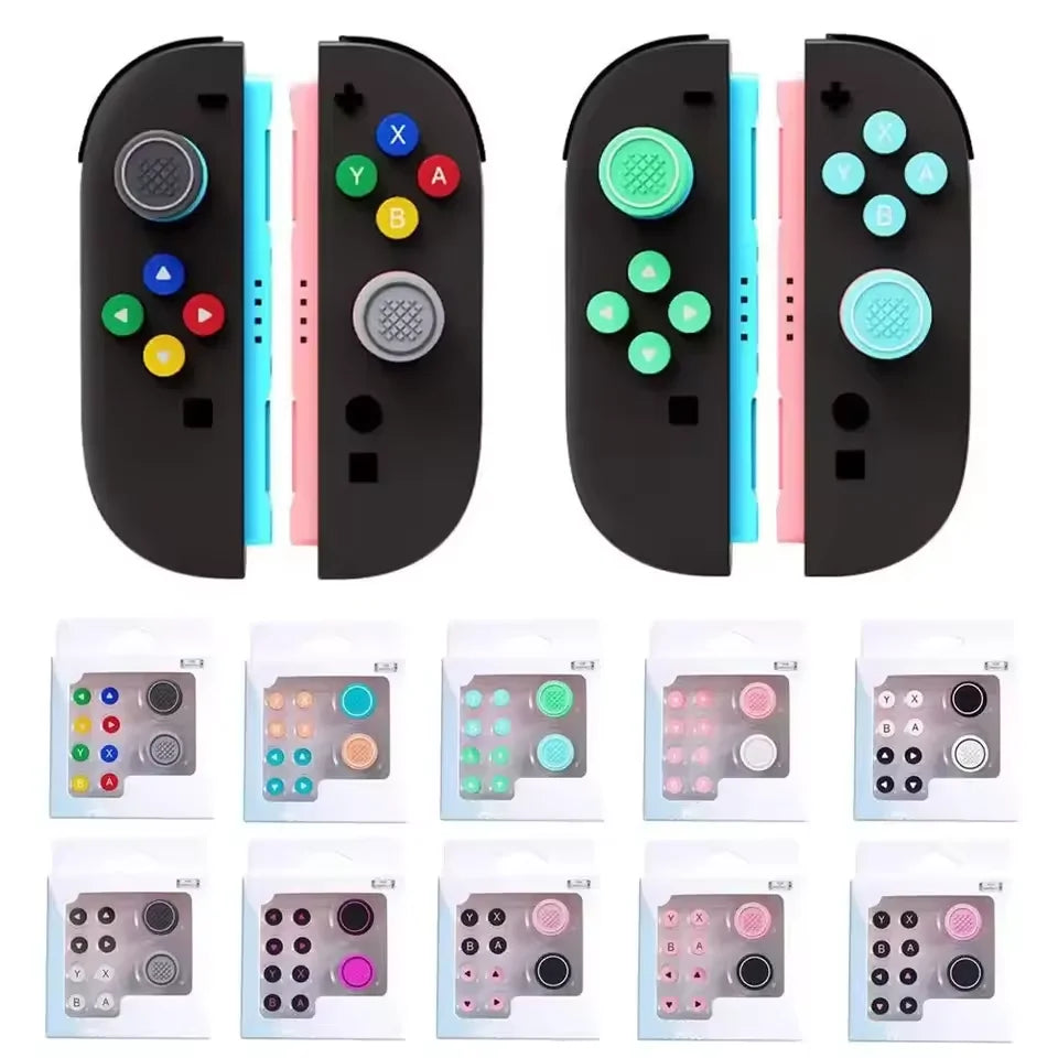 Thumb Button Grips Caps for NS Switch 2 Joysticks Controller Silicone Cap+Button Sticker Set For Switch/Switch OLED Accessories