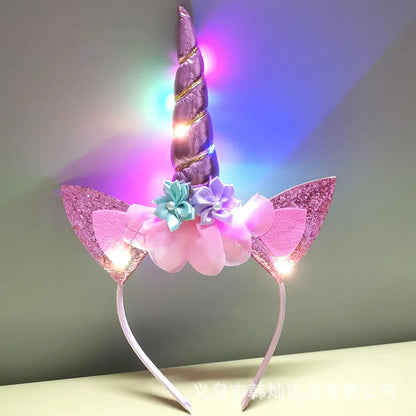 2023 Halloween Cute Unicorn Headband for Girls Lights Up Pink Sweet Party Hairpins Unique Cartoon Hair Accessories for Children