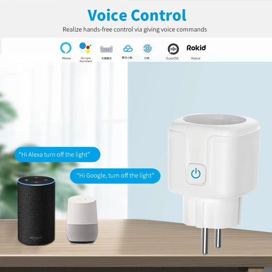 EU Standard Tuya WiFi Smart Socket 16/20A with Energy Monitoring Voice Control Compatible with Alexa Google Assistant Smart Life