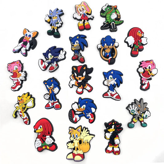 20PCS Sonic The Hedgehog Decoration for Shoe Phone and Car Charms for Sonic Clips Clogs Accessories Silicone DIY for RC Toys