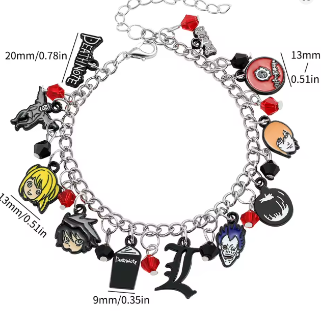 Death Note Bracelet with Charms - Bracelet silver chain bracelet adorned black