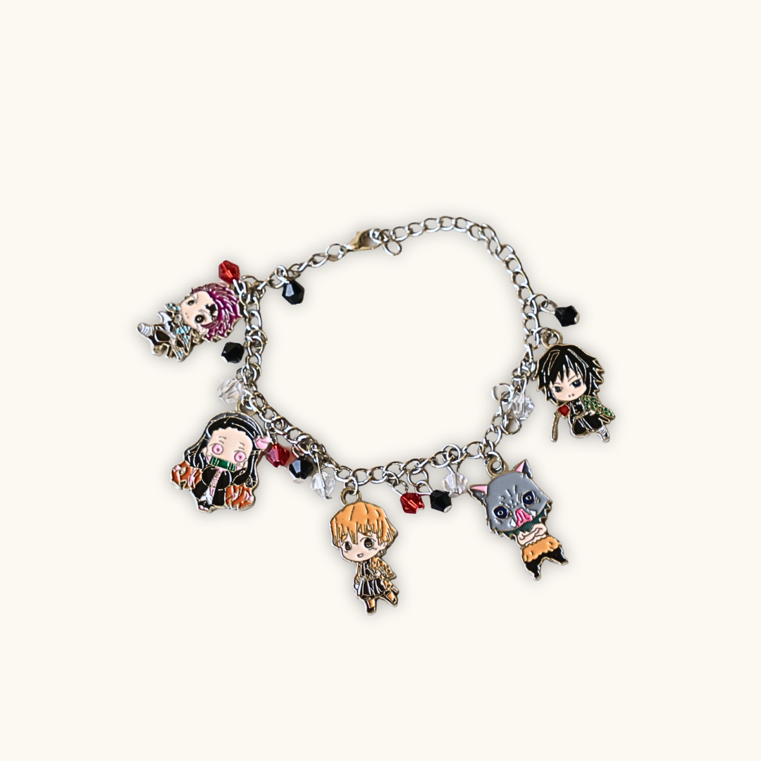 Demon Slayer Bracelet with Body Charms - Bracelet silver chain bracelet adorned five