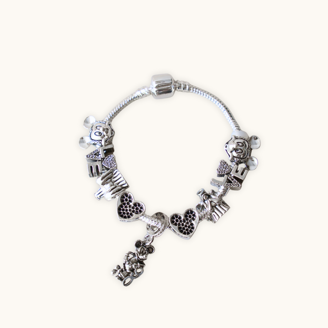 Disney Mickey Mouse Silver Bracelet with Charms - Bracelet silver mickey mouse charm bracelet
