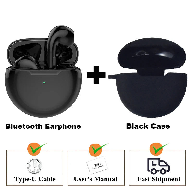 Pro 6 TWS Wireless Headphones with Mic Fone Bluetooth Earphones Sport Earbuds Running Pro6 Headset for Apple IPhone Xiaomi