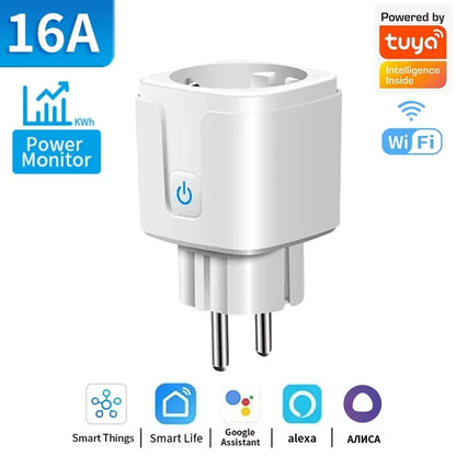 EU Standard Tuya WiFi Smart Socket 16/20A with Energy Monitoring Voice Control Compatible with Alexa Google Assistant Smart Life