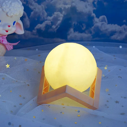 1pc Moon Lamp, LED Night Lamp DIY Planet Lamp, Moon Ball Luminous Battery Model, Wooden Stand, Gifts for Girls Boys Women Men