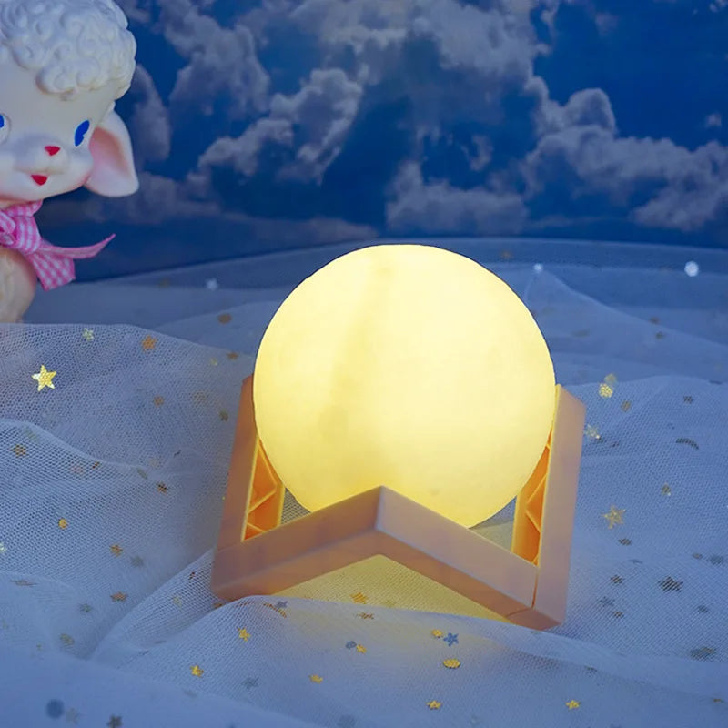1pc Moon Lamp, LED Night Lamp DIY Planet Lamp, Moon Ball Luminous Battery Model, Wooden Stand, Gifts for Girls Boys Women Men
