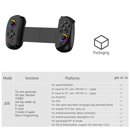 Bluetooth-Compatible Android Gamepad Telescopic Tablet Game Controller for PC PS4 Switch iOS Mobile Joystick with Hall Trigger