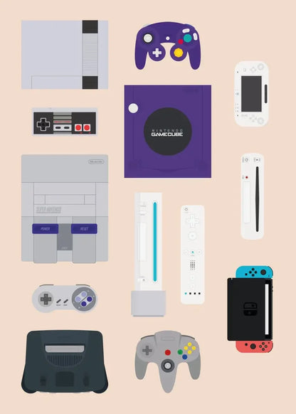 Retro Video Game Controllers Poster Handheld Game Console Gamepad Canvas Painting Wall Print Picture for Living Room Home Decor