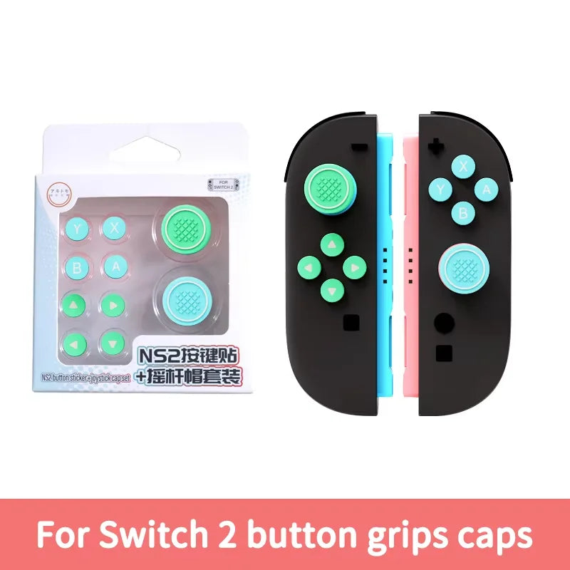 Thumb Button Grips Caps for NS Switch 2 Joysticks Controller Silicone Cap+Button Sticker Set For Switch/Switch OLED Accessories