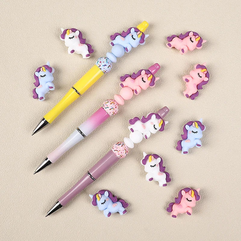 5/10Pcs Silicone Beads Cartoon Unicorn 3D Focal Beads Jewellery Making DIY Beaded Pen Keychain Bracelets Jewelry Accessories
