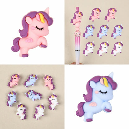 5/10Pcs Silicone Beads Cartoon Unicorn 3D Focal Beads Jewellery Making DIY Beaded Pen Keychain Bracelets Jewelry Accessories