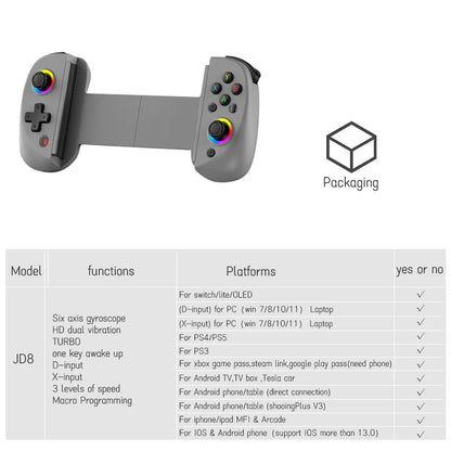 Bluetooth-Compatible Android Gamepad Telescopic Tablet Game Controller for PC PS4 Switch iOS Mobile Joystick with Hall Trigger