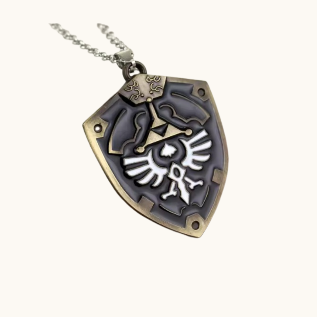 Fantasy Warrior Shield Cosplay Necklace - Necklace metallic shield-shaped pendant iconic triforce