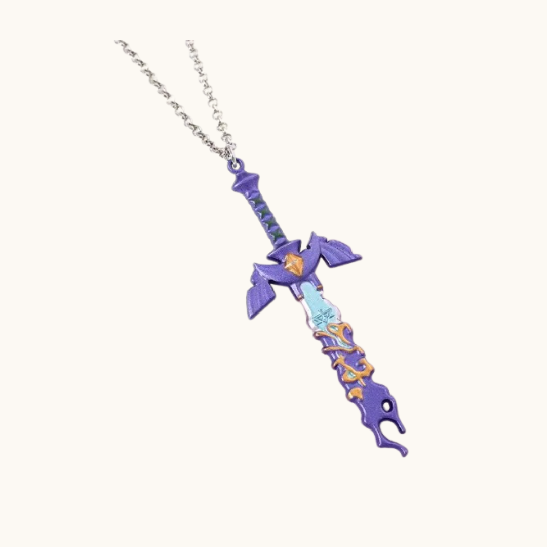 Fantasy Warrior Sword Cosplay Necklace - Necklace purple gold sword-shaped pendant necklace