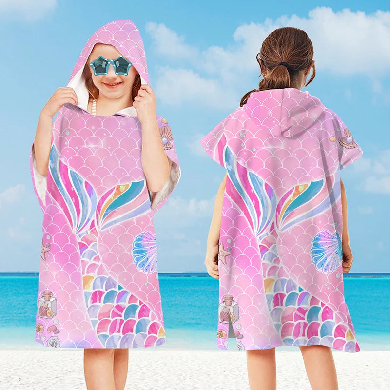 Baby Cartoon Printing Bathrobe Girls Unicorn Beach Towel Boy Shark Dinosaur Bath Towel Kids Hooded Cape Towel Children Bath Item