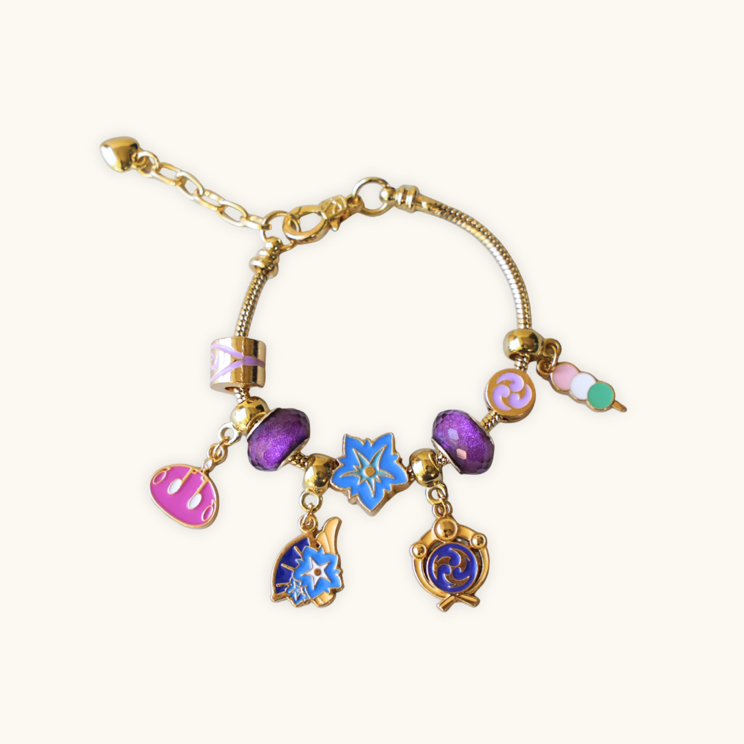 Genshin Impact Bracelet with Charms (Purple) - Bracelet gold-toned charm bracelet colorful enamel