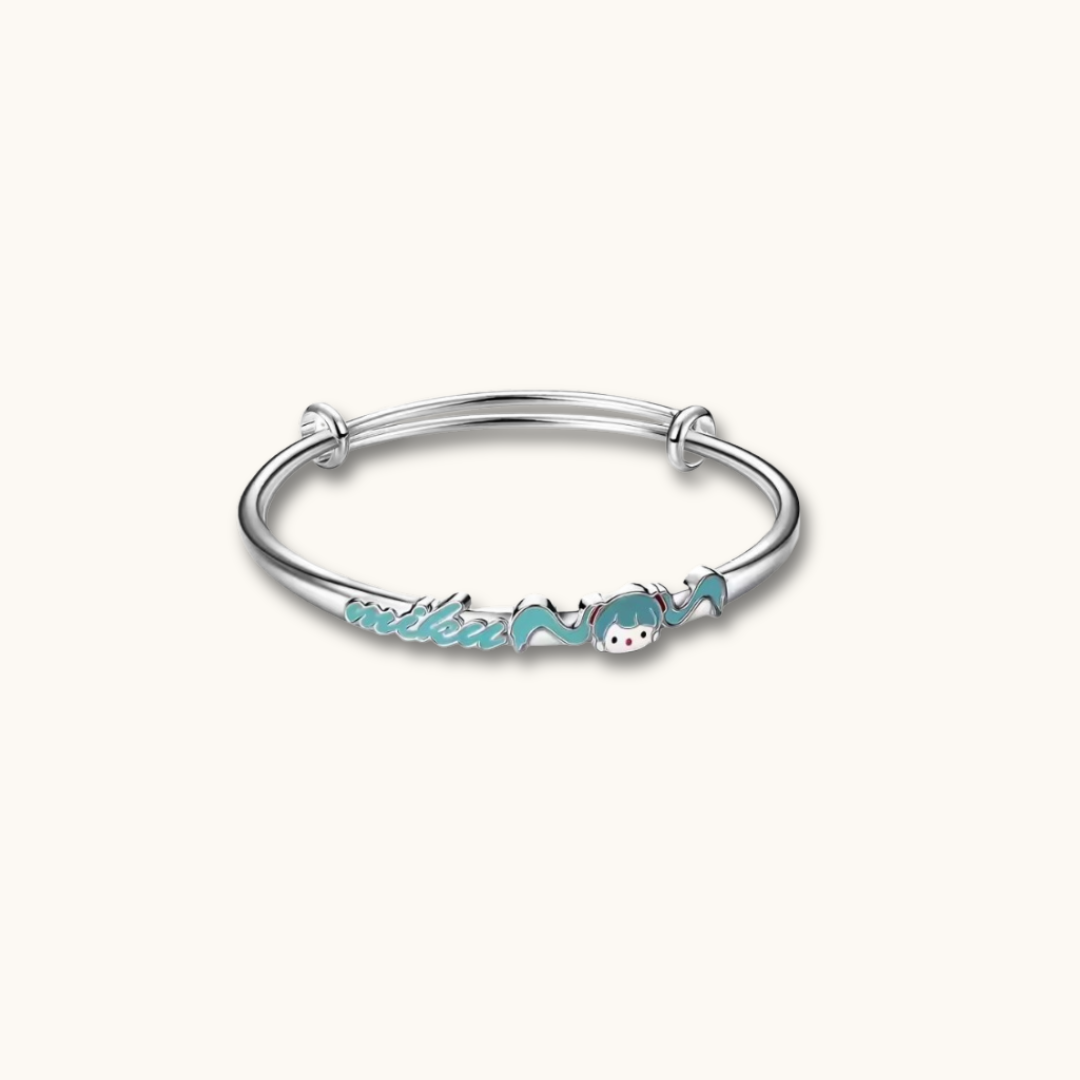 Hatsune Miku Silver Adjustable Bracelet - Bracelet silver bangle turquoise enamel design