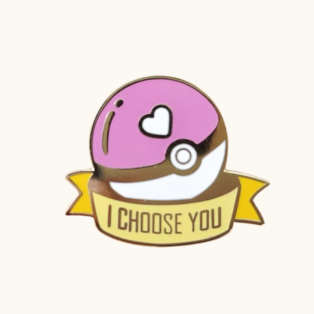I Choose You Brooche Pin - Brooche pink white poké ball-shaped enamel