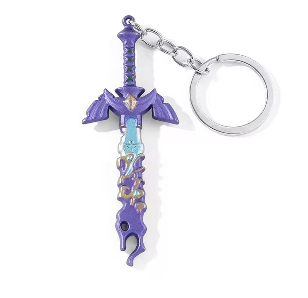 Legendary Hero Sword Keychain - Key Chain purple teal metallic keychain shaped