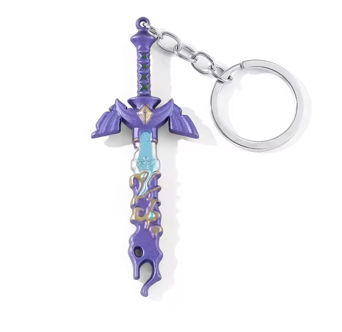 Legendary Hero Sword Keychain - Key Chain purple teal metallic keychain shaped