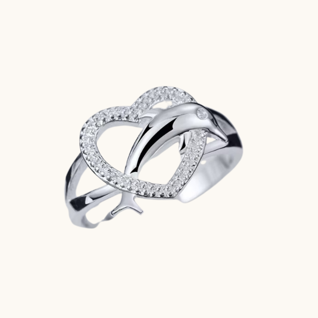 Love Dolphins Heart 925 Silver Ring - Ring silver dolphin ring heart-shaped band