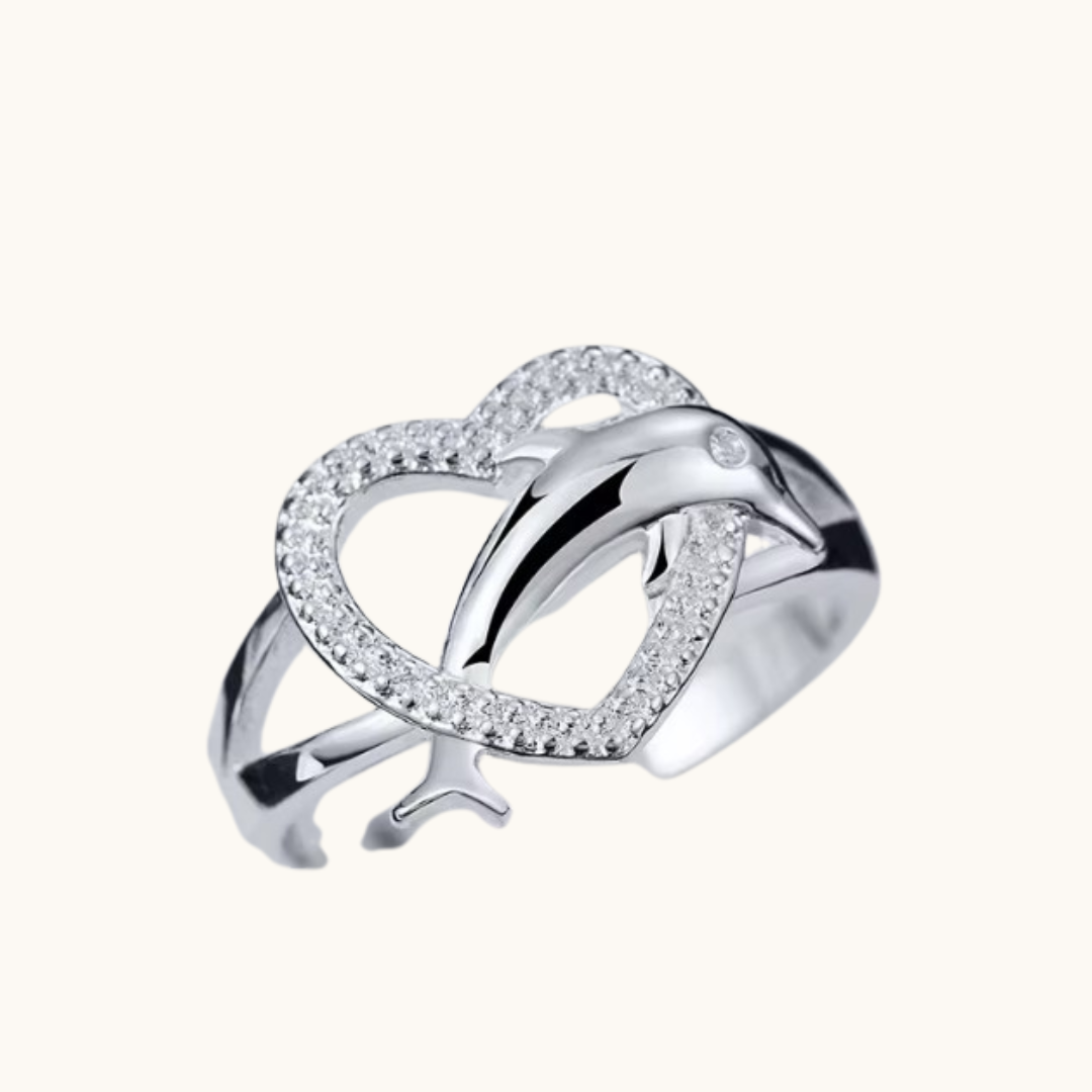 Love Heart Dolphins 925 Sterling Silver Ring - Ring silver dolphin-shaped ring heart outline