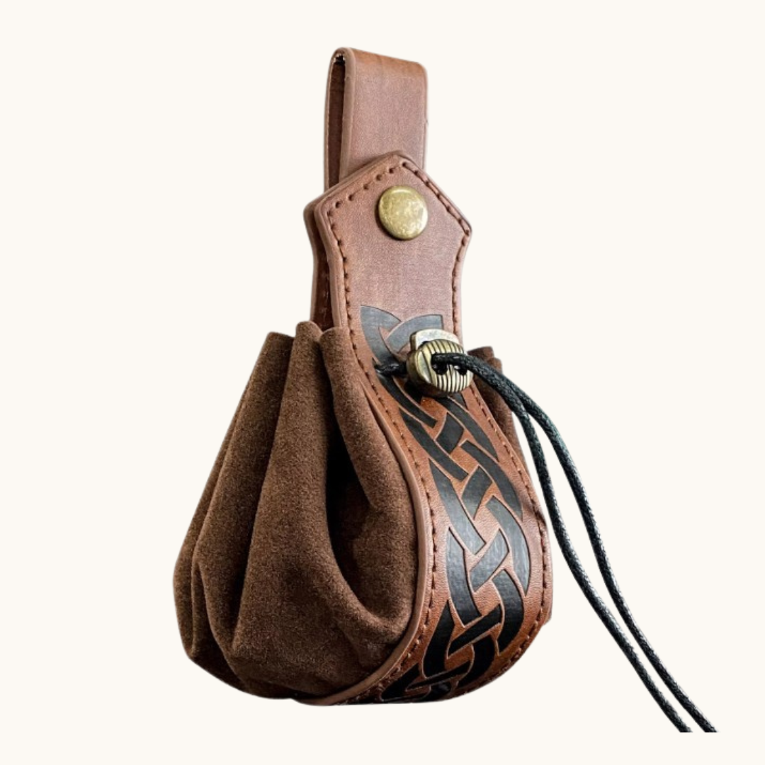 Medieval Belt Pouch - Belt brown leather pouch celtic knot