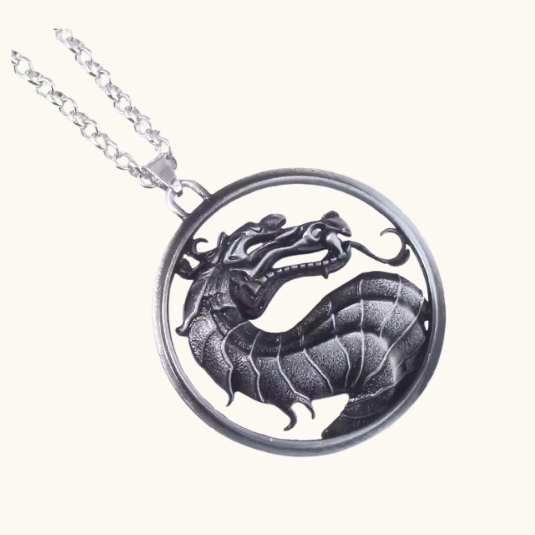 Mortal Kombat Logo Necklace - Necklace silver dragon pendant necklace circular