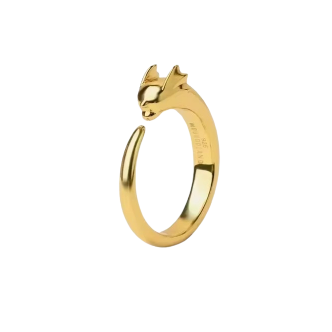 Mystic Serpent Gold Ring - Ring gold-colored cat-shaped ring sleek polished