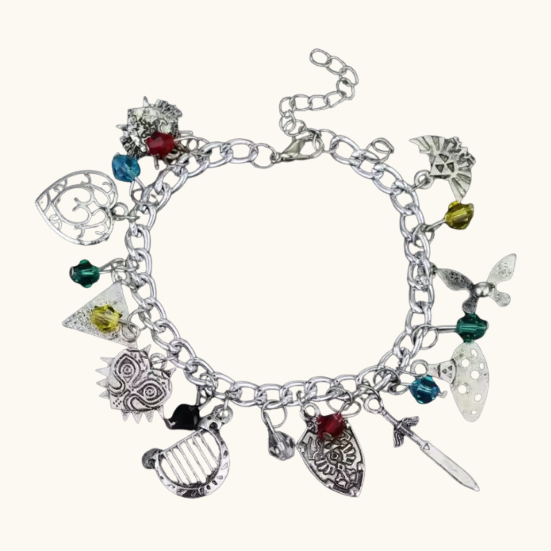 Mythic Sword & Shield Pendant Charm Bracelet - Bracelet silver-colored metal charm bracelet variety