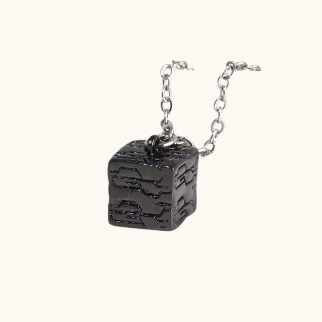 NieR Automata Yorha No. 2 Type B Black Cube Necklace - Necklace black cube-shaped pendant textured circuit-board-like