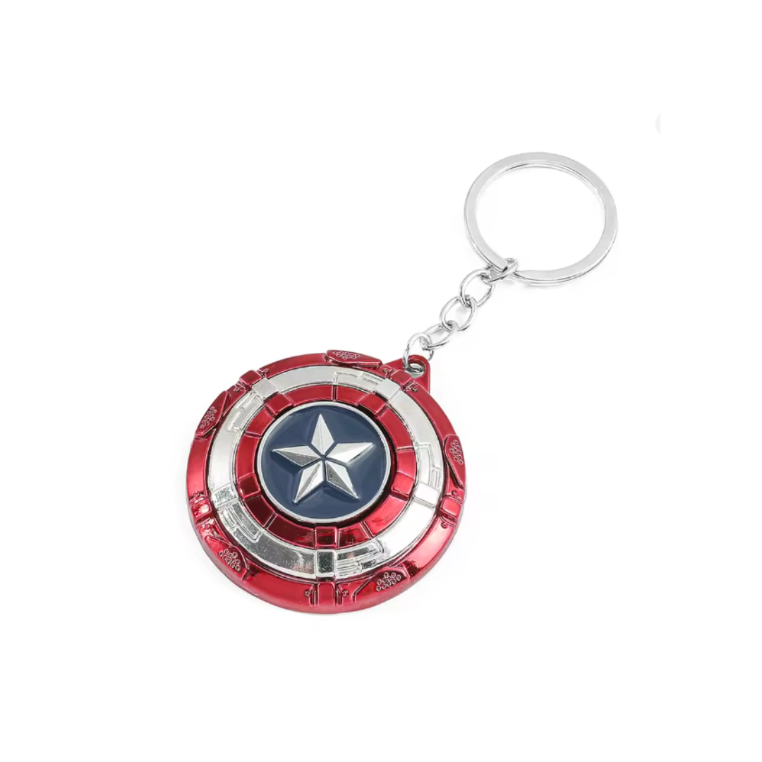 Patriotic Star Shield Keychain - Key Chain red silver blue metallic captain