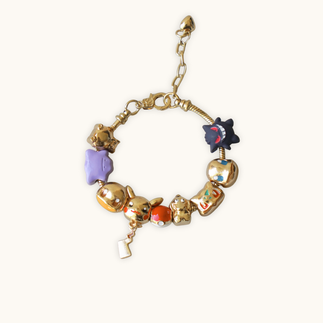 Pokemon Gold Bracelet with Charms (Adjustable) - Bracelet gold-toned charm bracelet colorful glossy